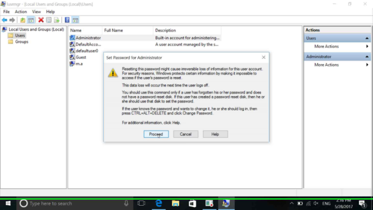تفاوت Change password و Reset password در User account مرحله پنجم