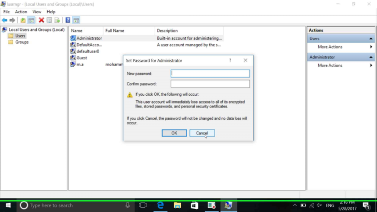 تفاوت Change password و Reset password در User account مرحله ششم