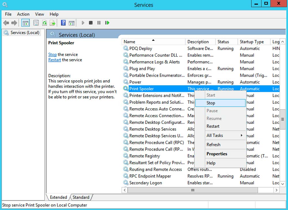 سرویس Print Spooler را Stop کنید.
