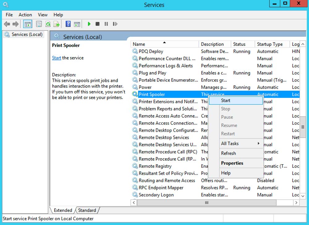 حل مشکل پرینتر از طریق Spooler