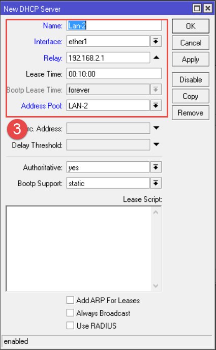 راه اندازی DHCP Relay در میکروتیک مرحله سوم
