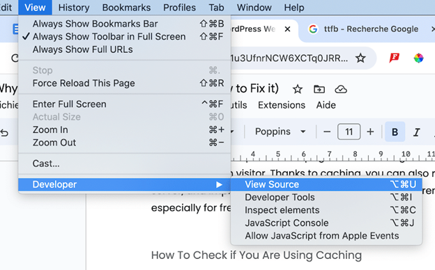 بررسی کش فعال با ابزار کروم